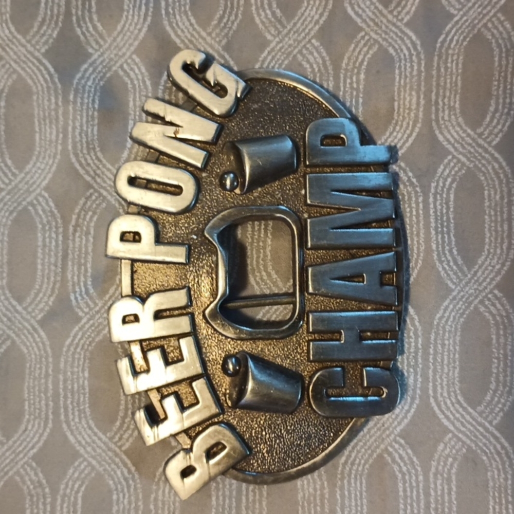 Belt buckle beer pong champ